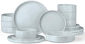Onader Plates and Bowls Sets, 16 Pieces Stoneware Dinnerware for 4, Kitchen Dinner Dish Set with Pasta Bowl, Ceramic Dishware Dining Ware, Microwave & Dishwasher Safe - Slate Gray by Onader