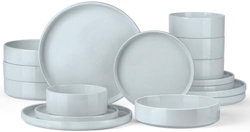 Onader Plates and Bowls Sets, 16 Pieces Stoneware Dinnerware for 4, Kitchen Dinner Dish Set with Pasta Bowl, Ceramic Dishware Dining Ware, Microwave & Dishwasher Safe - Slate Gray by Onader