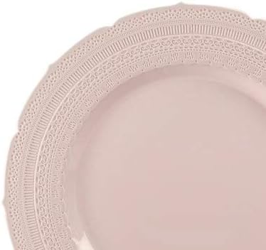 " OCCASIONS " 80 Plates Pack,(40 Guests) Extra Heavyweight Vintage Wedding Disposable/Reusable Plastic Plates 40x11'' Dinner+40 x 8.25'' Salad/Dessert Plate (Chateau Blush Pink)