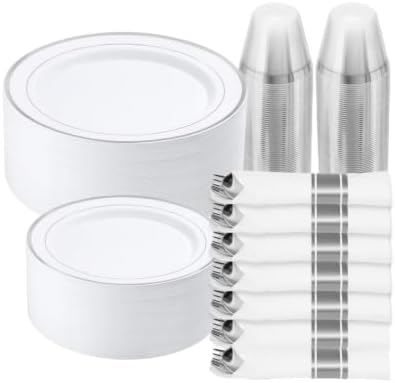 Goodluck 490 Piece Silver Plastic Dinnerware Set for 70 Guests by GoodLuck