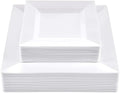 SETUP 60-Piece White Square Plastic Dinnerware Set – 30 9.5" Dinner & 30 6.5" Salad Plates – Heavy-Duty Disposable for Weddings, Catering, Parties by SETUP