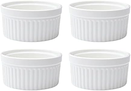 Vikko White Ramekin, Set of 4 Fine Porcelain Ramekins, Stackable 4 Inch Bowls, 7 Ounce Dips Dish, Dishwasher Safe