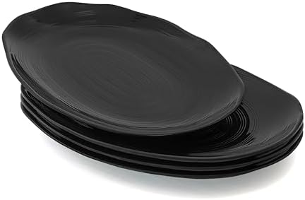 TP 10" Serving Platters Set of 4, Oval Melamine Serving Trays for Appetizers Desserts Pasta Snacks Sushi, Unbreakable Plates for Dinner and Party, Black by TastePrime