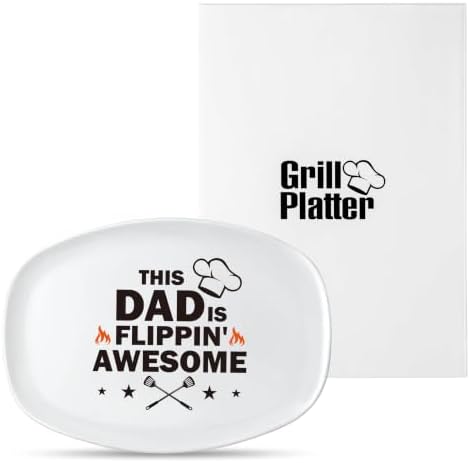 R HORSE Father Grill Platter Gift Dad BBQ Serving Tray Plate Dishes White Oval Serving Dishes Grandpa Daddy Christmas New Year Birthday Gift for Salads Desserts Charcuterie Outdoor Indoor Cooking by RHORSE