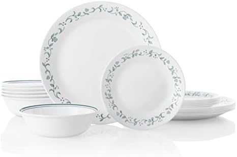 Corelle Vitrelle 18-Piece Service for 6 Dinnerware Set Triple Layer Glass and Chip Resistant, Lightweight Round Plates and Bowls Set, Country Cottage by Corelle