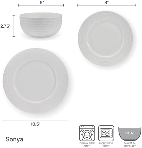 Pfaltzgraff Sonya White 24 Piece Plate Bowl Dinnerware Set, Service for 8 - Image 3