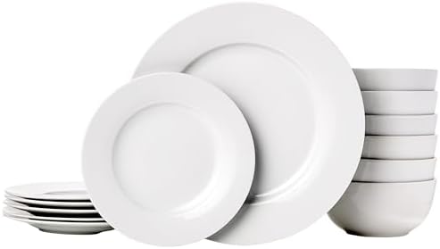 Amazon Basics Porcelain Dinnerware Set, Microwave and Dishwasher Safe, Service for 6, 18-Piece, Plates, Bowls, White by AmazonBasics
