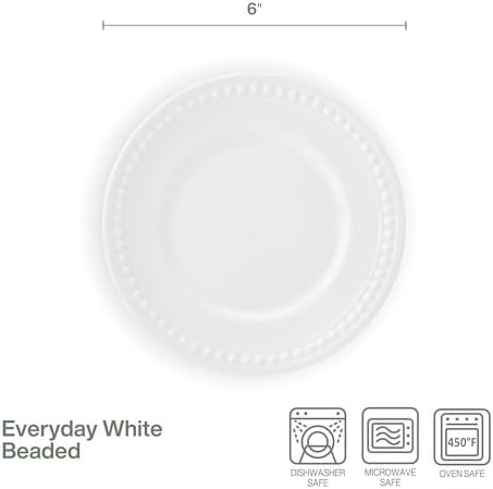 Fitz and Floyd Everyday Beaded White Porcelain Appetizer Dessert Plates, Set of 6, 6 Inch - Image 3