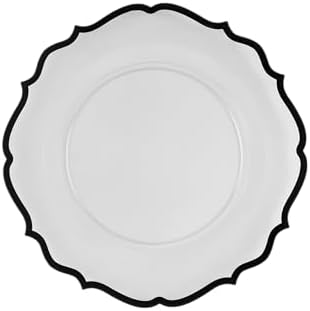 PLASTICPRO 64 Pack Elegant Disposable Plastic Plates Combo Set Includes 32 Dinner Plates and 32 Salad Plates Heavy Duty Fancy Party Plates Clear & Black Contemporary Design - Image 5