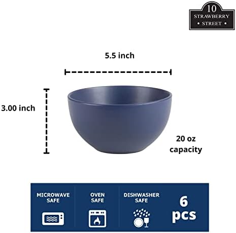 10 Strawberry Street Wazee Matte 5.5"/16oz Cereal Bowl, Set of 6, Midnight Blue - Image 2