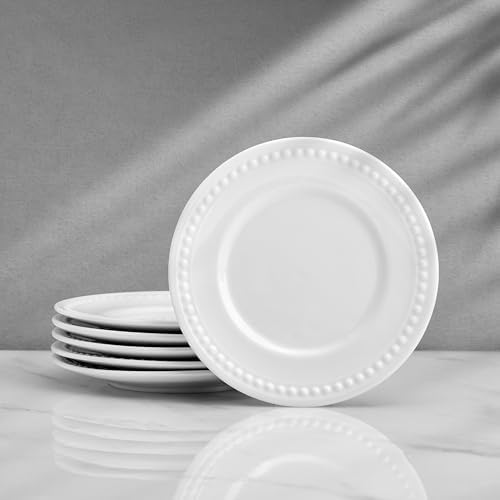 Fitz and Floyd Everyday Beaded White Porcelain Appetizer Dessert Plates, Set of 6, 6 Inch - Image 7