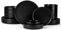 Onader 16 Piece Dinnerware Sets with Serving Bowls for 4, Stoneware Plates and Bowls Dish Sets, Ceramic Dinner Ware Dishware for Kitchen Dining, Chip & Scratch Resistant - Ebony Black by Onader