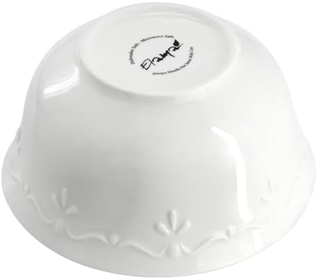 Elama Henryi 18 Piece Embossed Rim Detail Porcelain White Dinnerware Set, Tableware Set, Serveware (18 Piece) - Image 6