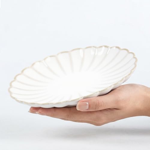 Ceramic 6 inch Small Dessert Plates, Set of 6, Microwave & Dishwasher Safe, Vintage Farmhouse Plates for Appetizer, Mini Salad Plate for Cake Snacks Side Dish ,Housewarming Gift (6 inch, Petal) - Image 4