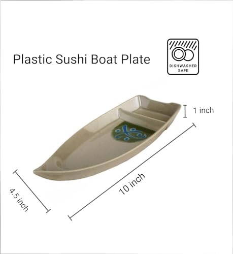 JapanBargain Sushi Boat Serving Plates 6-Pack, 10 Inch Japanese Sushi Sashimi Platter with Sauce Divider, Melamine Sushi Serving Tray for Sushi, Appetizers, Snacks, Restaurant Style Plate - Image 2