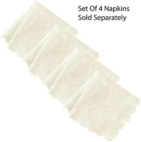 Newbridge Portofino Scalloped Damask Fabric Tablecloth, 60 x 102 Inch Rectangle, Ivory, Wrinkle and Stain Resistant Fine Dining Holiday Party Table Cover - Image 4