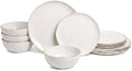 Sango 12-Piece Lightweight Porcelain Dinnerware Set for 4, Glossy Vanilla White Plates and Bowls Sets, Gold Rims, Farmhouse Ceramic Dish Set, Rustic Dishes, Microwave and Dishwasher Safe, Gansevoort by Sango