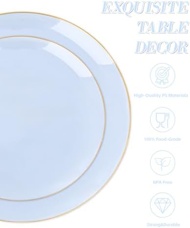 bUCLA 150PCS Blue Plastic Plates - Light Blue and Gold Disposable Include 25 Each (Dinner & Dessert) Plates, 25 Knives, 25 Forks, 25 Spoons and 25 Cups, Ideal for Party, Birthday & Wedding - Image 3