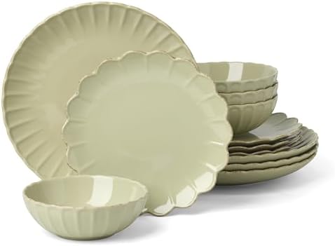 Lenox French Perle Scallop Matcha Stoneware 12-Piece Dinnerware Set for 4 by Lenox