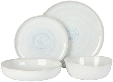 Gibson Elite Auckland Blue Swirl Stoneware Reactive Glaze 16 Piece (Service for 4) Plates and Bowls Dinnerware Set - Image 6