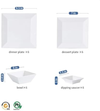 Porlien Classic 24-piece Square Dinnerware Set for 6, Off-white Square Plates and Bowls - Image 2