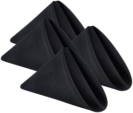 Wolkemer Set of 4 Black Cloth Napkins 17 x 17 Inches Solid Washable Polyester Dinner Napkins with Hemmed Edges for Dinners Parties Weddings Banquets Events Table Decoration by Wolkemer