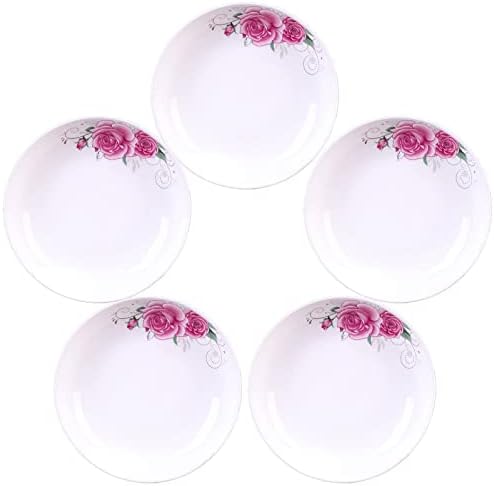5 Pack Ceramic Plates with Rose Pattern, 7 inch Large Dessert Salad Porcelain Dinner Plates, Ceramic Dessert Dishes for Steak Pasta Pizza Appetizer (Dishwasher & Microwave Safe Plates) by Decohomeforu