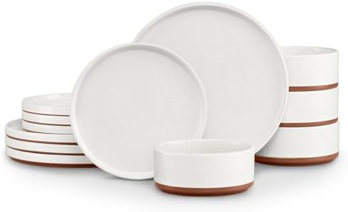 LIANYU Plates and Bowls Sets, 12 Pieces Stoneware Dinnerware Set for 4 by LIANYU