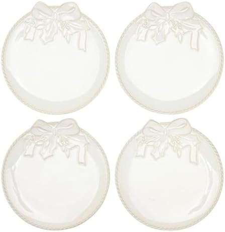 Santa Barbara Design Studio Christmas Appetizer Plates - Set of 4 Ceramic Dessert Plates, 6" Diameter, Embossed White Wreath by SantaBarbaraDesignStudio