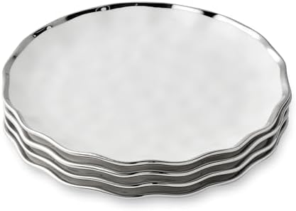 Regency Silver 9-Inch Porcelain Salad Plates – Set of 4 Elegant Silver-Trimmed Plates – Perfect for Appetizers, Salads & Desserts – Durable, Dishwasher-Safe Tableware for Everyday & Formal Dining - Image 2