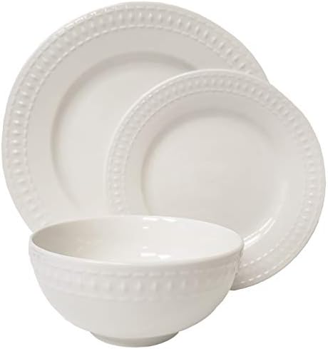 Tabletops Gallery Embossed White Porcelain Round Dinnerware - Bloom 12 Piece Dinnerware Set by TabletopsGallery