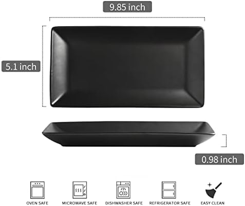 YHOSSEUN Ceramic Serving Platters Set of 4, 9.8 In Black Rectangular Plates - Image 2