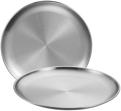 Stainless Steel Plates,2 Pcs 10 Inches Dinner Platess Camping Plate by ICSTM
