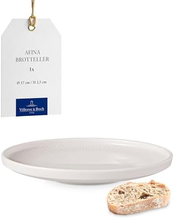 Villeroy & Boch Afina Collection Bread Plate, Premium Porcelain, Made in Germany, Small Plate for Appetizers, Dishwasher and Microwave Safe, 6.75 in Diameter, Stackable, Rich, Creamy White by Unknown