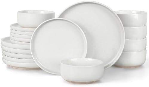 LIANYU 18-Piece Dinnerware Sets for 6, Stoneware Dinner Plates and Bowls, Kitchen Dining Dishes Set, Dishwasher & Oven Safe, Snowy White by LIANYU