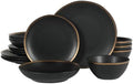 Gibson Elite Kings Road Double Plates and Bowl Organic Round Porcelain Dinnerware Set - Matte Black w/Gold Rim by GibsonHomewares