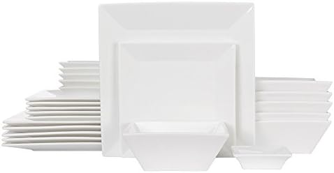 Porlien Classic 24-piece Square Dinnerware Set for 6, Off-white Square Plates and Bowls by Porlien
