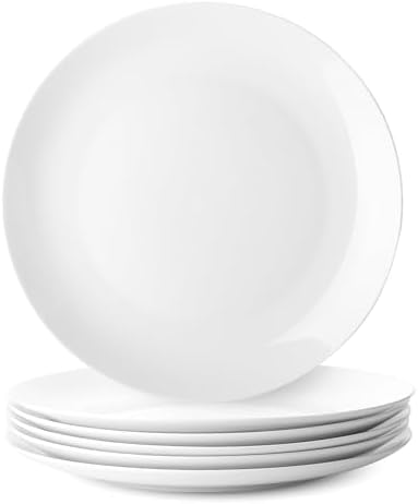 BTaT- White Porcelain Dinner Plates, Set of 6, 10.5 Inch, White Dishes, Porcelain Plates Sets for 6 by BrewToATea