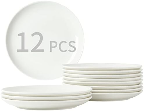 7" White Porcelain Dinner Plates Set of 12 by BABALIU