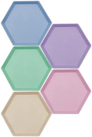 Incauca 5 Pack 6 Inch Lightweight Mini Wheat Straw Plates, Reusable Hexagon Dessert Plates, Small Saucers Plates, Plastic Side Dish Plates for Serving Snack Appetizer Salad Fruit, Assorted Colors by Incauca