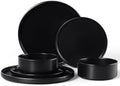 E-far 6-Piece Stoneware Dinnerware Sets, Black Plates and Bowls Set for 2 by E-far