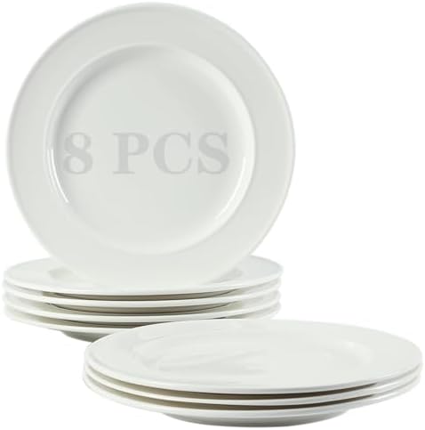 10 Inch Porcelain Salad Dinner Plates, 8 Pieces, White by TAMAYKIM