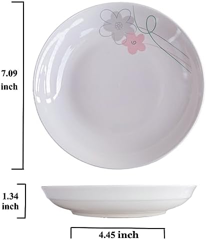5 Pack Porcelain Plates with Pink Flower Pattern, 7 inch Large Dessert Salad Ceramic Dinner Plates, Porcelain Dessert Dishes for Steak, Pasta, Pizza, Appetizer ( Dishwasher Safe & Microwave Safe) - Image 2