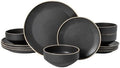 Gibson Elite Plates and Bowls Set, 12 Piece Dinnerware Set for 4, Black by GibsonHomewares