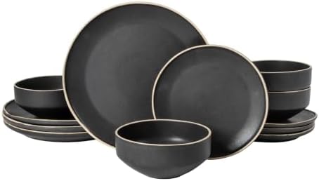 Gibson Elite Plates and Bowls Set, 12 Piece Dinnerware Set for 4, Black by GibsonHomewares