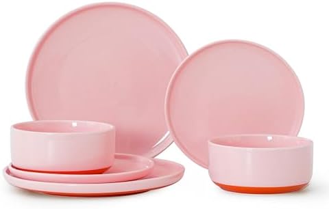 6 Piece Dinnerware Set, Dish Set for 2, Pink by Ruxmirae