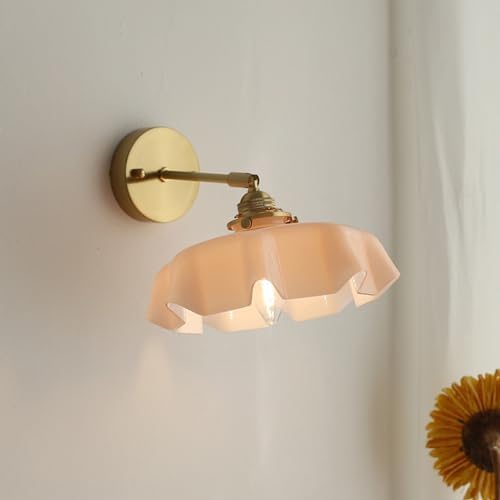 Vintage Milk Glass Wall Sconce - Mid Century Flower Design, Hardwired Gold Lighting - Elegant Wall Lamp for Bedroom, Hallway, Living Room, Farmhouse Decor