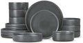 Herogo 16 Piece Plates and Bowls Set, Ceramic Dinnerware Sets with Pasta Bowls, Kitchen Dinner Ware Dishes Service for 4, Chip & Scratch Resistant Dishware, Dark Gray by Herogo