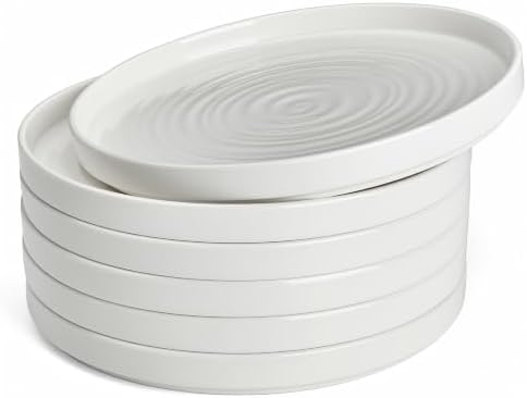 Sweese Porcelain Flat Dessert Plates Set of 6-7.8 in Salad White Plates by Sweese