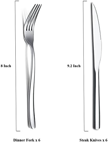 Steak Knives Set 12 Piece, Premium Stainless Steel 6 Dinner Forks and 6 Dinner Knives Set, Steak Knives Steak Forks for 6 Person, Mirror Polish, Dishwasher Safe (Shiny Silver) - Image 2